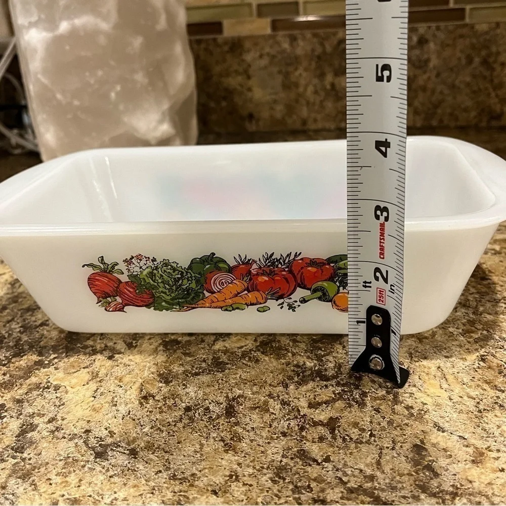 Vintage Glasbake Vegetable Pattern Baking Dish 1 1/2 Qt. J522 USA Loaf Pan